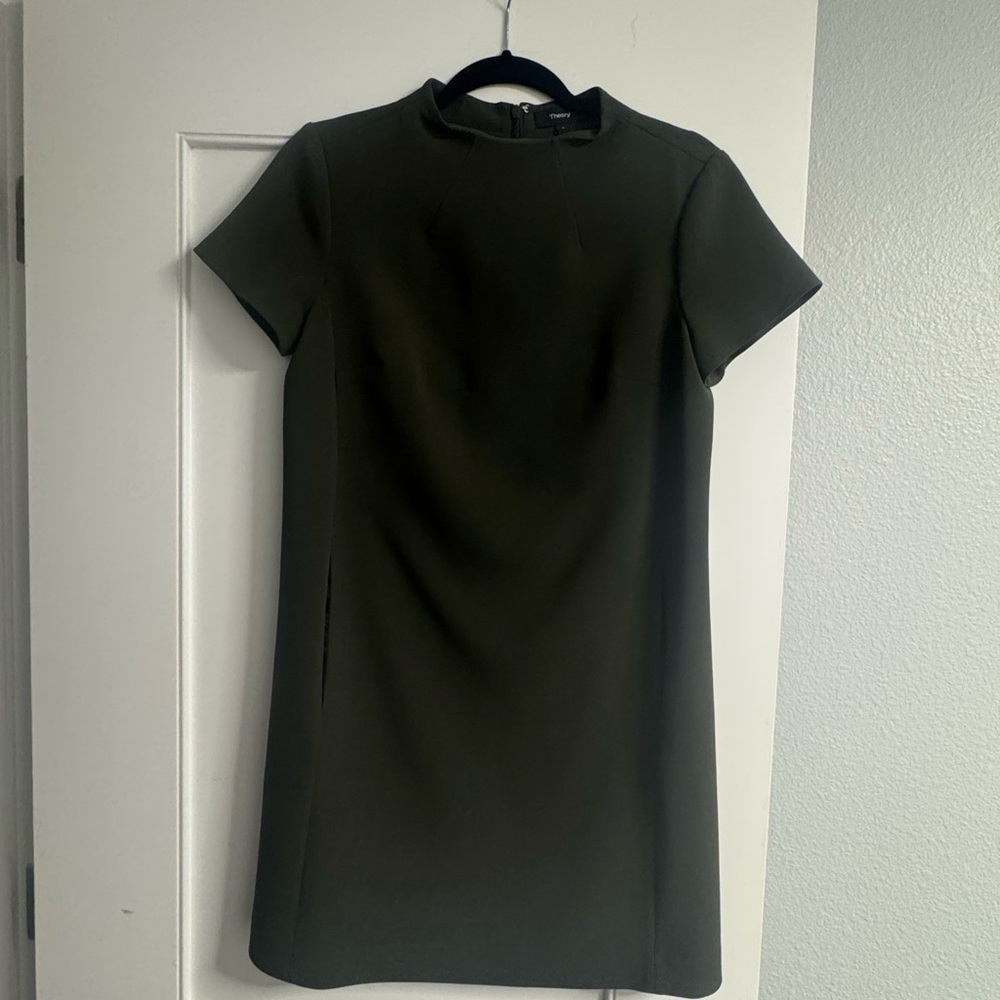 Theory olive green Jattin Continuous wool blend shift dress